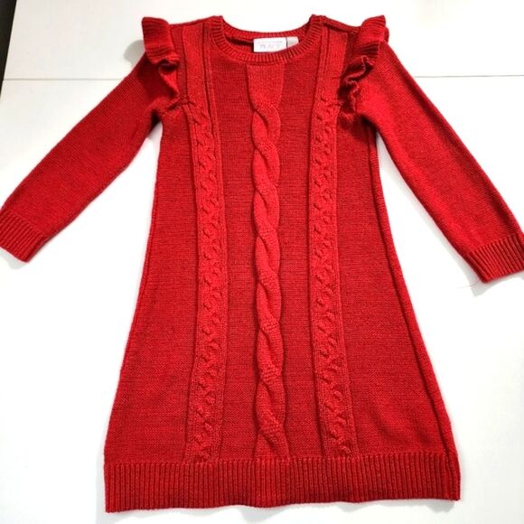 Girls Bright Red Cable Knit Valentine's Day Idea Sweater Dress Size 5t NEW - Picture 1 of 9